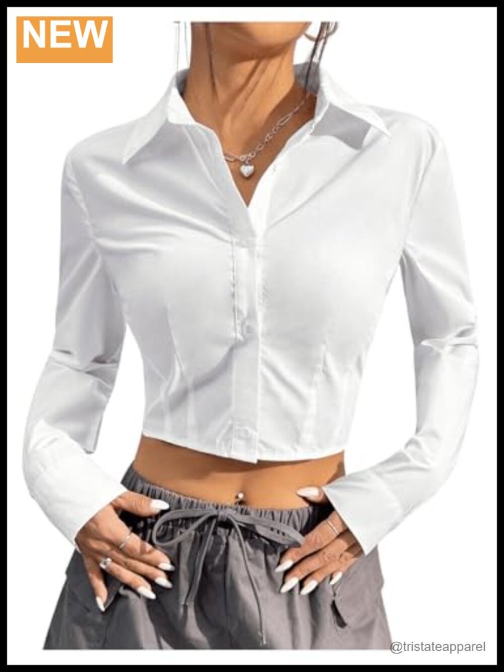 Women's Crop Button Up Shirt Collar Long Sleeve Polyester Blouse